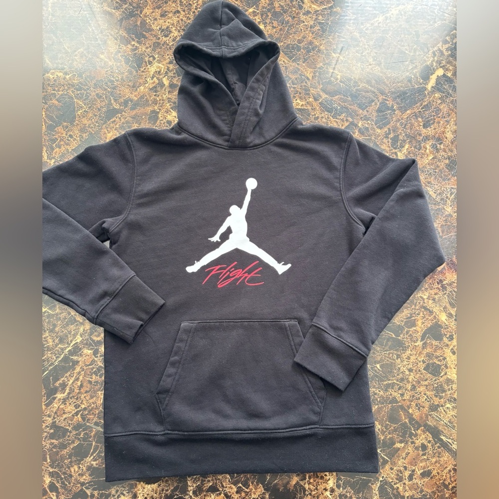 Jordan Hoodie Boys L Black Jumpman Flight Graphic Fleece Pullover Sweatshirt